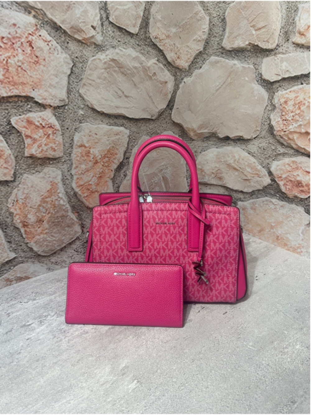 Michael Kors Laila Small Signature Logo Satchel & Matching Wallet Raspberry Pink